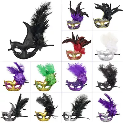 Masquerade Ball Feather Face Eye Masks Party Fancy Dress Halloween Costume Decor • $10.09