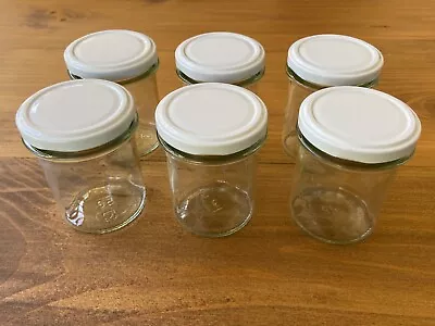 Set Of 6 Round Bonta Jam Jars With White Screw Top Lid 212ml.  • £5.50