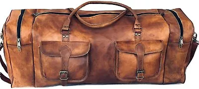 32  Leather Duffel Double Pocket Travel Tote Carryon Gym Sports Overnight Bag  2 • $124.11