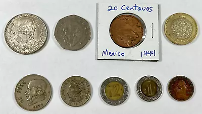 Mexico NINE Different Coin Starter Set Including A 1962 Silver 1 Peso; 1944~2018 • $14.99