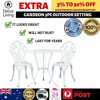 $269 • Buy White NEW! Gardeon 3PC Outdoor Setting Cast Aluminium Bistro Table Chair Patio