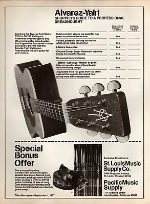 Vtg 1970s ALVAREZ-YAIRI ACOUSTIC GUITAR MAGAZINE PRINT AD Wellington Pinup Page • $17.73