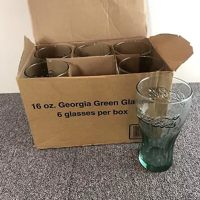 Coca Cola Glasses X6 Georgia Green Tint 16oz (1/2 Pint) | Original Box • £24.99