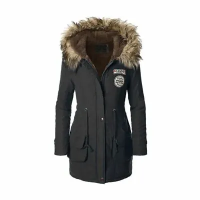 £20.99 • Buy Women Casual Style Faux Fur Trim Hood Long Winter Parka Coat Loose Fit Silhouete