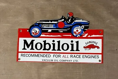 Vintage Style Mobil Mobiloil Gargoyle Racing Gas Oil  Die-cut Porcelain  Sign • $69