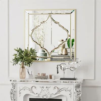 Golden Edging Silver Wall Mirror Floating Accent Mirror Bling Crystals Embedded • £119.93