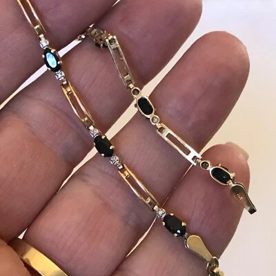 $299 • Buy 14k Diamond Sapphire Bracelet 7  Yellow Gold Tennis 