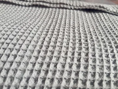 Cotton WAFFLE Pique Honeycombe Fabric Material - 140cm Wide SILVER GREY • £0.99