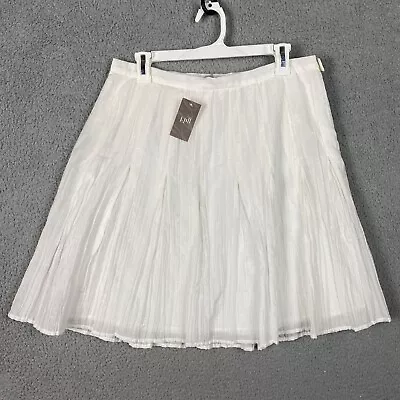 J Jill Skirt Womens 10 White Pleated Silk Blend Crimped Above Knee Lined Casual • $26.95