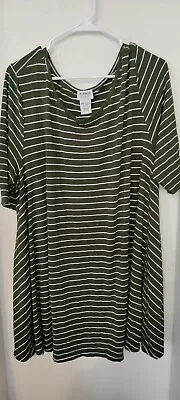 Monroe & Main Sz 3X Olive Green Striped Top Short Sleeve Casual Shirt Stretchy • $14.42