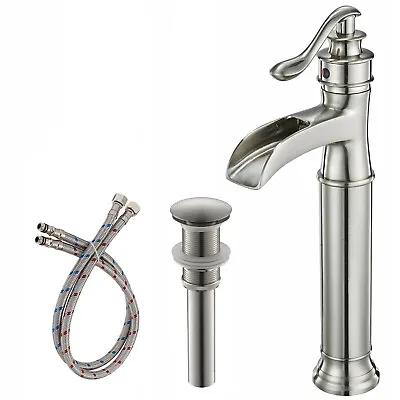 Tall Bathroom Vessel Sink Faucet Single Handle Hole Waterfall Vanity Basin Mixer • $45