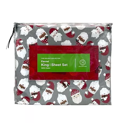 Martha Stewart Holiday Collection Dear Santa Cotton Flannel KING Sheet Set - NEW • $58.90
