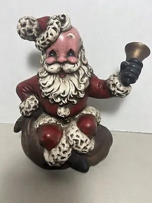 VINTAGE Atlantic Mold CERAMIC Music Box Santa Claus Sitting Ringing Bell 1960s • $74.99