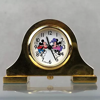 Vintage Disney Mickey Mouse Miniature Brass Gold-Tone Mantle Clock Desk Watch • $24.99