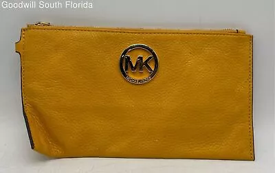 Michael Kors Womens Yellow Pebbled Leather Top Zipper Wristlet Wallet • $19.99