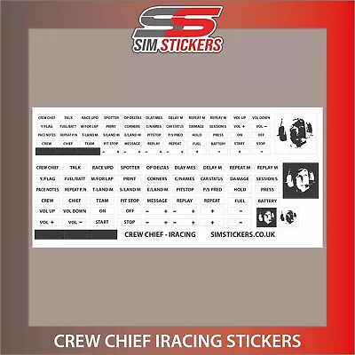 WHITE Crew Chief Stickers For Car Simulator Button Box / Wheel • £6