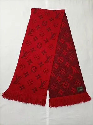 Authentic Louis Vuitton Scarf Shawl Wrap Stole Woman LV Logo Red Wool Silk Italy • $149