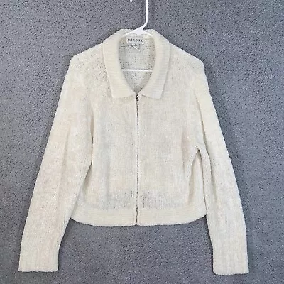 Merona Jacket Womens Off White Large Full Zip Up Collared Long Sleeve Acrylic • $9