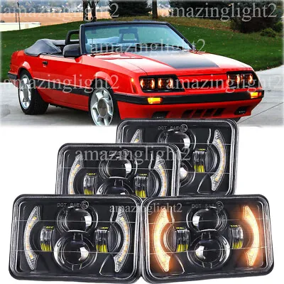 4PCS 4X6  LED Headlights Fit Ford Mustang 1979-1997 Projector High/Low Beam DRL • $77