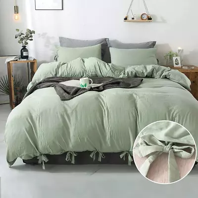 Duvet Cover Queen Size Sage Green 3 Pieces Soft Washed Microfiber Duvet Cover S • $65.99
