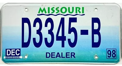 *99 CENT SALE*  1998 Missouri DEALER License Plate #D3345-B No Reserve • $4.69