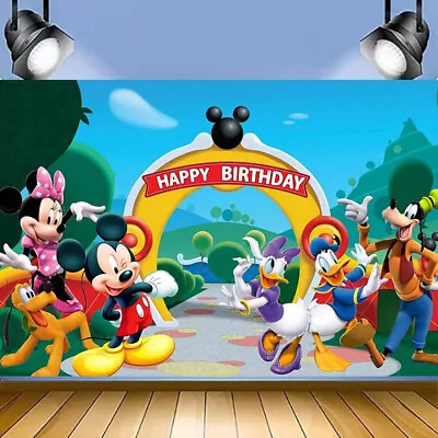 Mickey Mouse Boys Happy Birthday Backdrop Banner Photo Background Party Supplies • $10.07