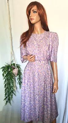 Vintage St Michael Lilac Floral Tea Dress 16 18 1940s Wartime Landgirl Goodwood • £24.99