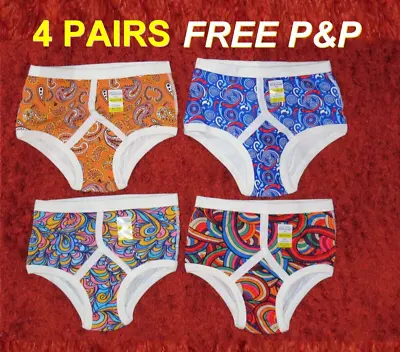 4 PAIRS Retro Pattern Y-Fronts 100% Cotton Medium FREE P&P • £23.99