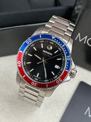 BRAND NEW MOVADO Series 800 Quartz Black Dial Pepsi Bezel Men's Watch 2600152 • $550