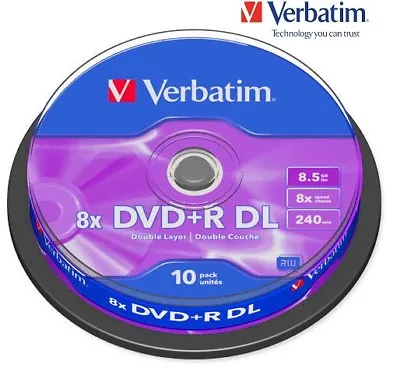 £19.99 • Buy Verbatim DVD+R 8.5GB 8x Speed 240min Double Layer DVD Discs Spindle Pack Of 10