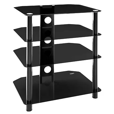 £44.97 • Buy 4 TIER TV CABINET Black Glass Hi Fi Corner Unit Stand Four Shelves Stand