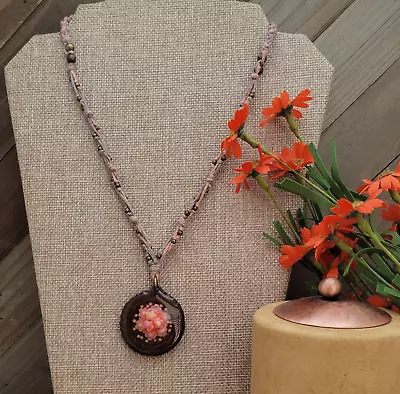 Handmade Rosewood Beads Necklace Hemp Cord Mustard Seeds Floral Wood Pendant • $23.99