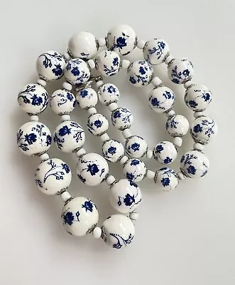 £38.25 • Buy VINTAGE CHINESE? ASIAN HAND PAINTED FLOWER BLUE & WHITE PORCELAIN Beads Necklace