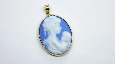 10k Yellow Gold Mother & Child Blue Cameo Pendant Jasperwear  • $89.99