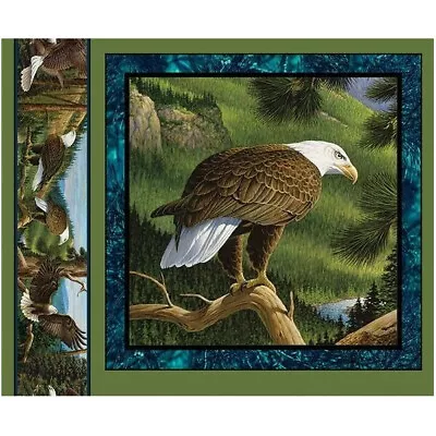 100% Cotton Fabric Springs Creative Poised Bald Eagle Bird Wild Cushion Panel • £4.50