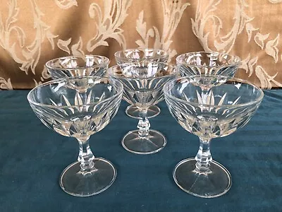 6 Vintage Cut Crystal Stemware 5” Tall Dessert Glasses. PRISTINE! • $30