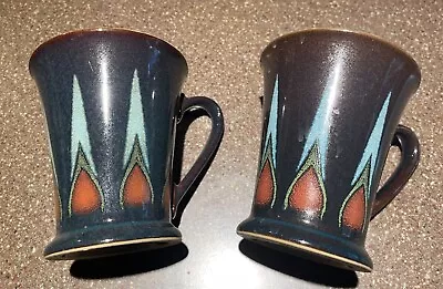 $42 • Buy Pair Of Denby Pottery GATSBY DECO FLAME Coffee Mugs 