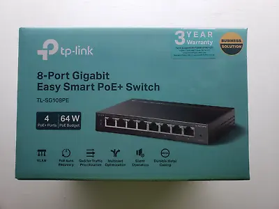 TP-Link 8-Port Gigabit Easy Smart PoE+ Switch TL-SG108PE - Factory Sealed • $54.99