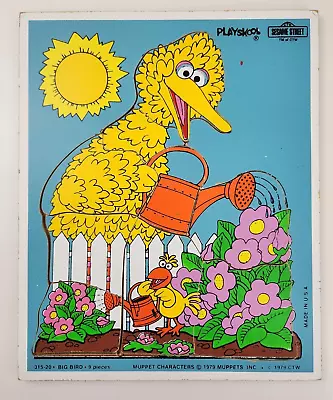 Vintage Puzzle BIG BIRD Garden Wood Board Playskool Sesame Street 9 Piece 1979 • $8