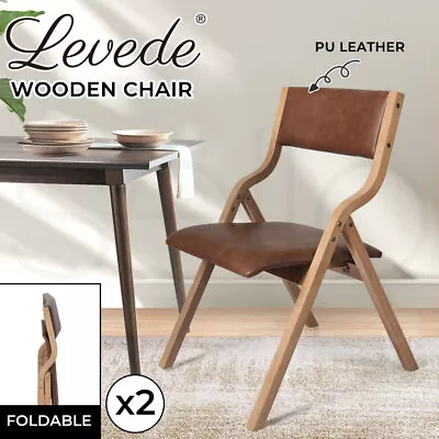 Levede 2x Dining Chairs Foldable PU Leather Kitchen Chair Lounge Room Vintage • $149.99