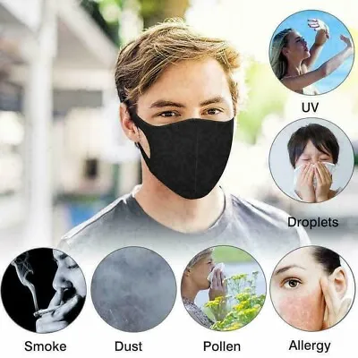 Face Masks Reusable UK Washable Nose Breathable Virus Protect Cover Black Fabric • £4