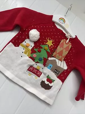 Next Baby Christmas Jumper 3-6 Months Snowman House Pompom  • £7