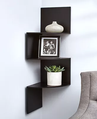 3 Tier Black Corner Zig Zag Wall Shelf Collectibles Display Accent Decor • £14.45