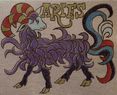 Large Vintage Tapestry Bazaar London Aries Horoscope Needlepoint Canvas Zodiac • $40