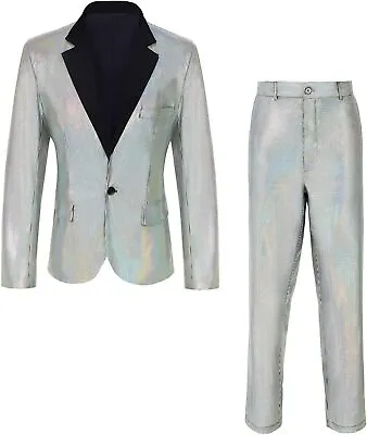 IWQBQ Men's Shiny Slim Suit Two-Piece Set 70s Disco Prom Outfit • $120.82