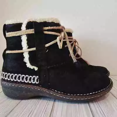 UGG Cove Winter Ankle Boots Womens Black Leather Wraparound Lace Size 8 • $50