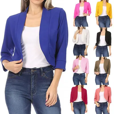 $9.99 • Buy Women Solid Shrug Bolero Cotton Blend 3/4 Sleeve Cardigan Outfit Tops