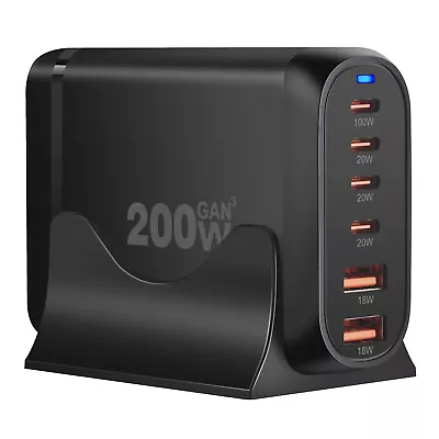 200W Gan 6 Port USB C Charging Station 6 Ports Pd Type C Fast Charger For IPhone • $47.49