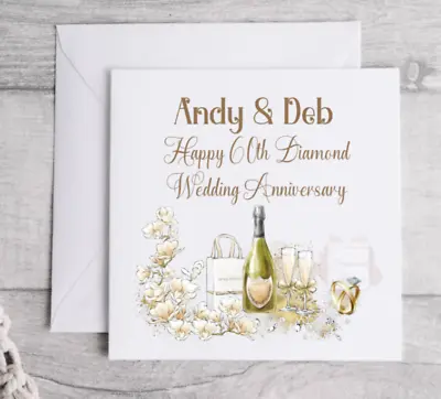 £3.65 • Buy Personalised Diamond Wedding Card 60th Anniversary Greeting Card Diamond Design
