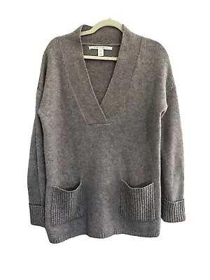 Max Studio Medium Wool Yak Yarn Blend Taupe Tunic Sweater Vneck Pockets #2013 • $11.91